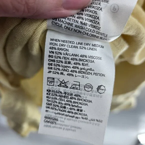 H&M Butter Yellow Linen Blend Long-Sleeve Button Down Shirt Small - Picture 8 of 8